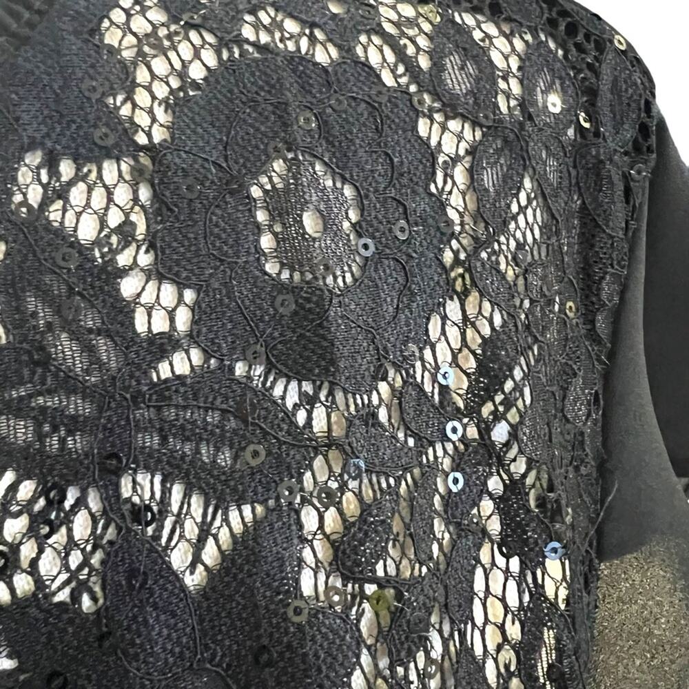 Reese women Medium Blouse Black Sparkle Lace Sheer flutter sleeve Goth Wednesday - Picture 9 of 15